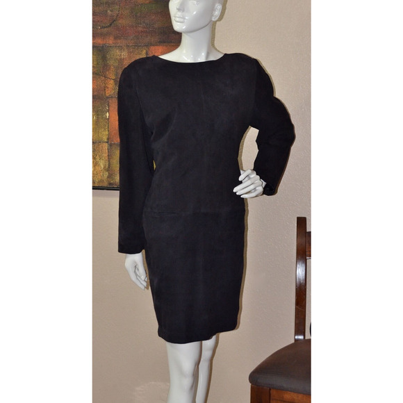 Amen Wardy Vintage Back Cutout Designer Couture Suede Sheath Dress Size 10 - Picture 2 of 7